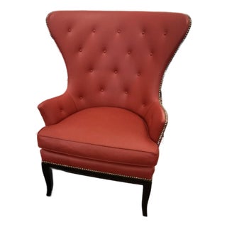 Stylized Leather Tufted Wing Chair by Ferrell + Mittman For Sale
