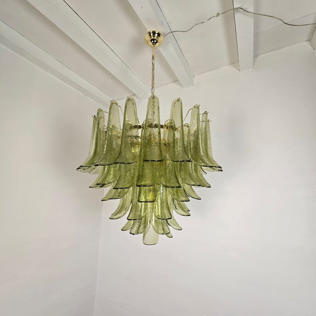 1980s Attributed to Mazzega Murano Glass Olive Green Petal Chandelier For Sale In Dallas - Image 6 of 14