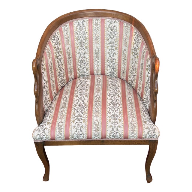 Charles X Style Wooden Armchair with Fabric Upholstery, 1960s For Sale