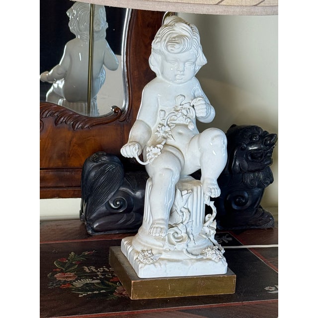 Antique White 1960s Italian Blanc Du Chin Cherub Lamps - a Pair For Sale - Image 8 of 17