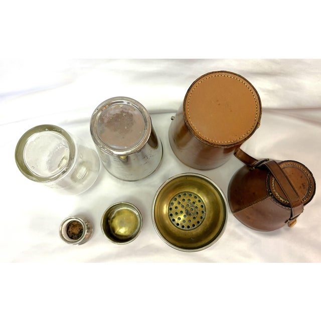 1930's German Travel Nesting Cocktail Shaker Set With Leather Case and Glass Insert For Sale - Image 4 of 17
