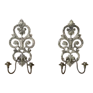 Maitland-Smith Regency Tortoise Finish Wall Sconce Candle Holders-Pair