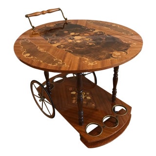 Italian Marquetry Drop Leaf Bar Cart For Sale
