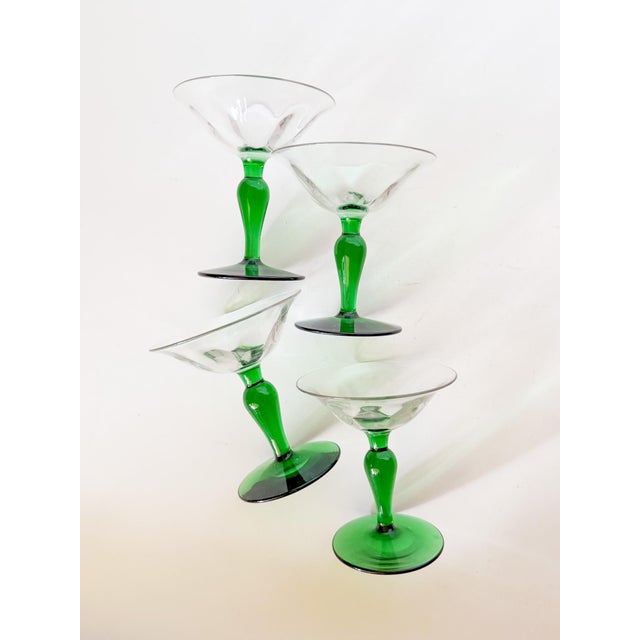 Antique Art Nouveau Green Blown Glass Coupes - Set of 4 For Sale - Image 4 of 10