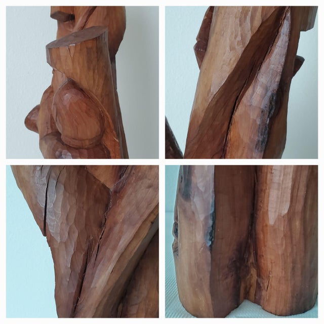 1998 Wood Sculpture "Bell Ringer" Signed Nicolae Serban Romania 23"h Modernist Expressionist Folk Art For Sale - Image 10 of 11