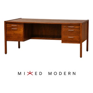 Refinished Modern Walnut Executive Desk by Jens Risom For Sale
