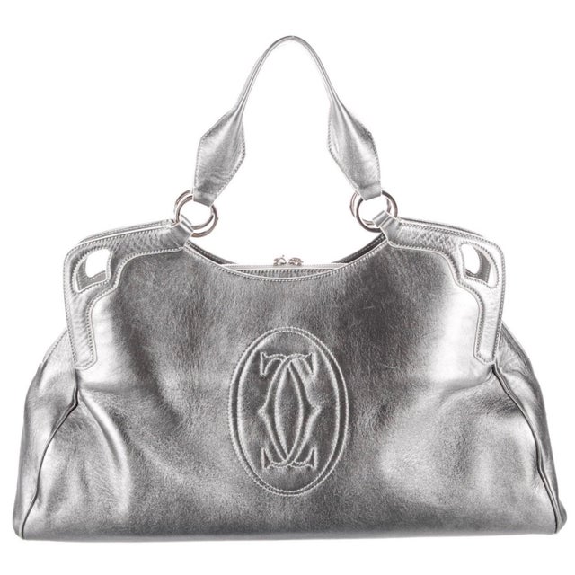 2010s Cartier Marcello De Handbag Metallic Silver Leather Large Top Handle Bag Tote For Sale - Image 5 of 7