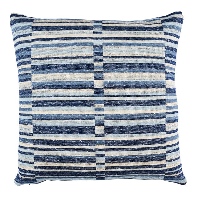 Schumacher Tierra Stripe 20" Pillow in Blue For Sale