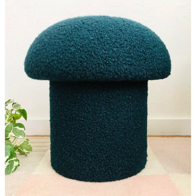 Textile Mushroom Ottoman in Teal Boucle For Sale - Image 7 of 10