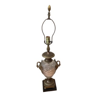 Mid 20th Century Neoclassical Cut Crystal Urn Bronze Swan Handles Lamps For Sale