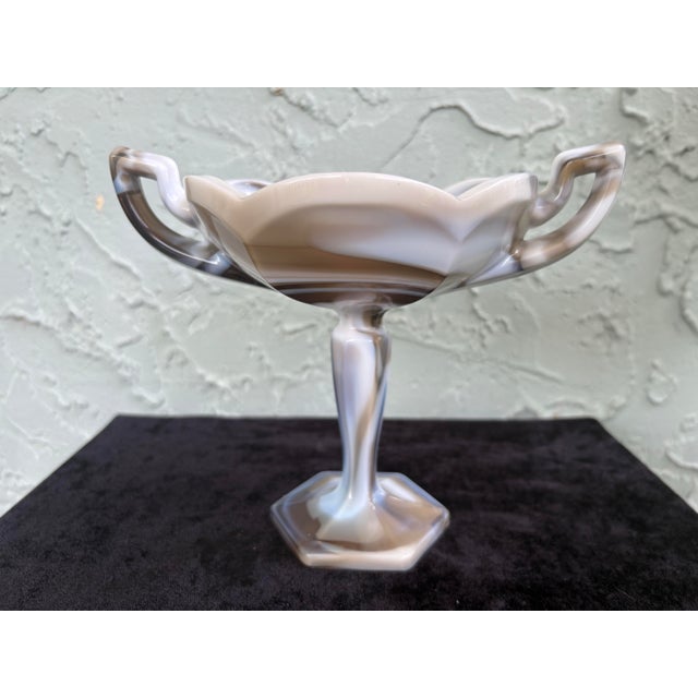 Westmoreland Glass 1970s Westmoreland Gray & White Slag Glass Pedestal Compote With Handles For Sale - Image 4 of 10