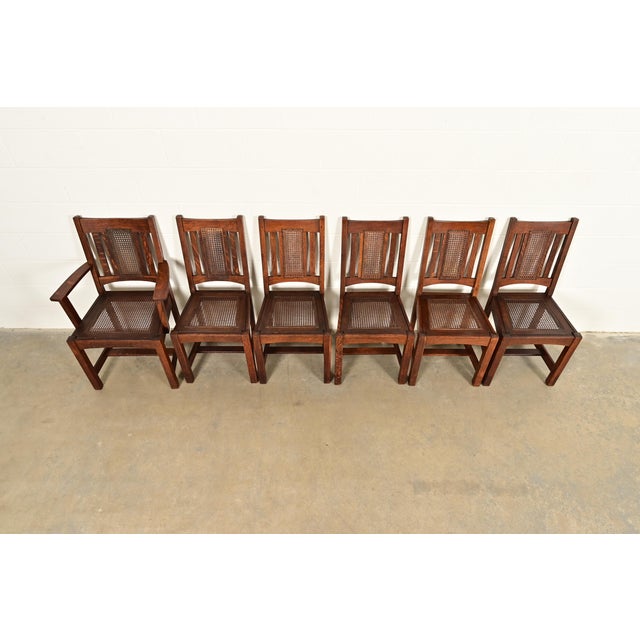 Early 20th Century Lifetime Furniture Antique Mission Oak and Cane Arts & Crafts Dining Chairs, Set of Six For Sale - Image 5 of 14