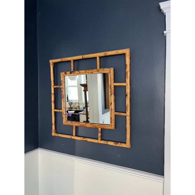 Tan Vintage Tortoise Bamboo Mirror For Sale - Image 8 of 9
