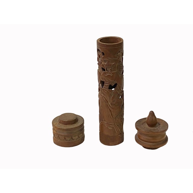 1970s Handcrafted Oriental Scenery Carving Incense Holder Display Container For Sale - Image 5 of 7