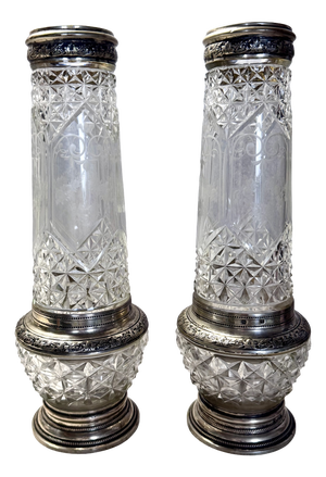 Belgian Silver-Mounted Cut Crystal Vases from Delheid Frères, Brussels, Late 19th Century, Set of 2