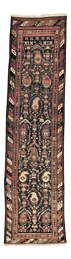 1940s Hand Knotted Blue Background Runner