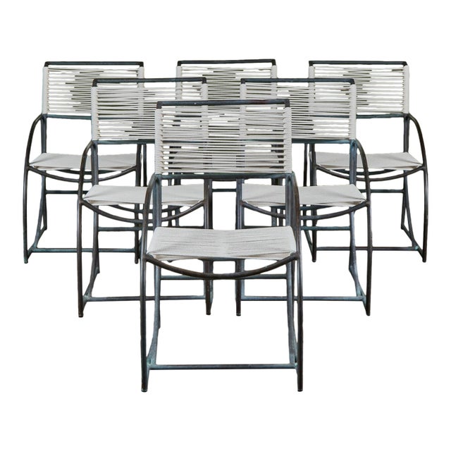 1970s Set of Six Kipp Stewart Bronze Patio Dining Armchairs for Terra For Sale