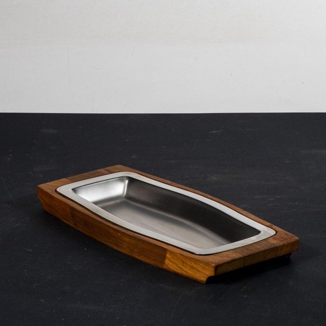 Steel and Wood Tray from Viners of Sheffield, England, 1980s For Sale - Image 4 of 7