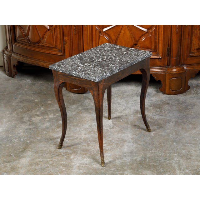French French 19th Century Louis XV Style Walnut Side Table with Grey Marble Top For Sale - Image 3 of 12