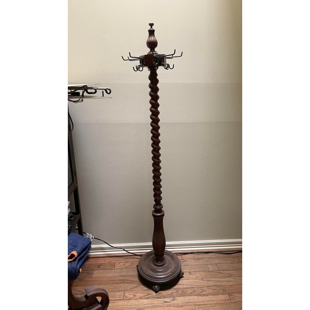 Antique Turned Oak Hall Tree Coat Rack With Adjustable Iron Hooks For Sale - Image 4 of 8
