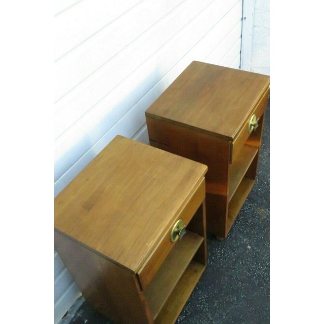 Mid Century Modern Pair Of Tall And Narrow Nightstands End Side