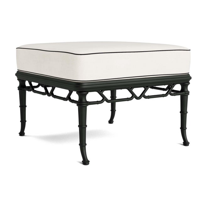 Brown Jordan Calcutta Ottoman in Black Jade with Sea Salt and Castaway Welt Cushions For Sale