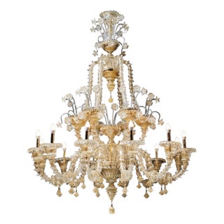 12 Lights Chandelier in Gold Plate and Murano Glass by Aggiolight For Sale