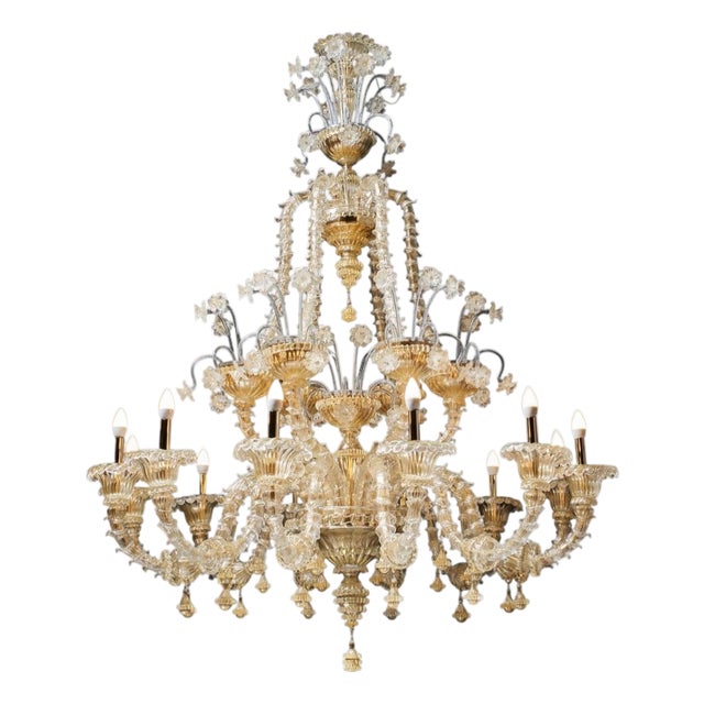 12 Lights Chandelier in Gold Plate and Murano Glass by Aggiolight For Sale