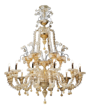 12 Lights Chandelier in Gold Plate and Murano Glass by Aggiolight
