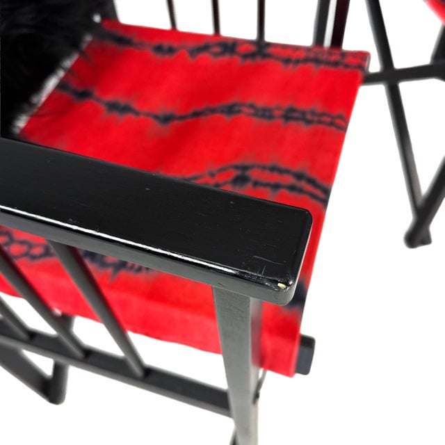 Vintage 1980s Pair of (2) Danish Folding Armchairs / Directors Chairs Set by Hyllinge Møbler - Red Flame Velvet & Black Faux Fur Upholstery For Sale - Image 17 of 18