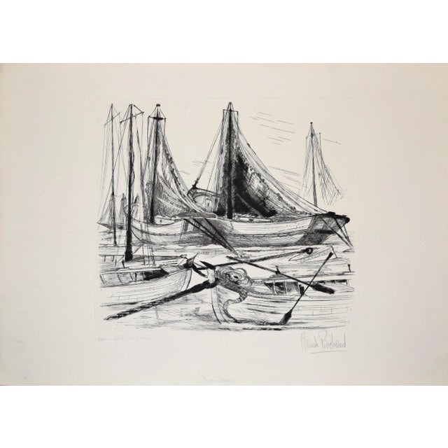Port de Pêche - Original Etching by Claude Piechaud - Second Half of 20th Century For Sale - Image 3 of 3
