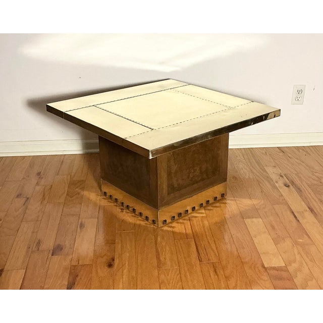 Vintage Brass Coffee Table in the Manner of Sarreid on Burlwood Base, Circa 1970s For Sale - Image 9 of 12