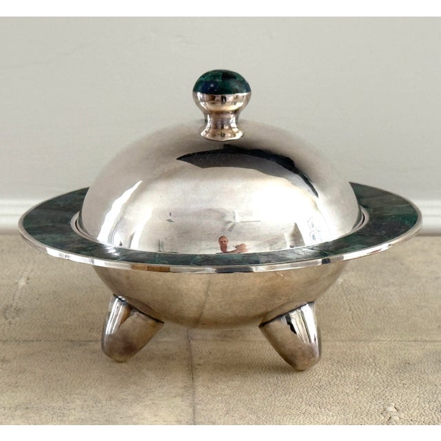 Silver Los Castillo Silver Malachite and Lapis Covered Bowl For Sale - Image 8 of 12