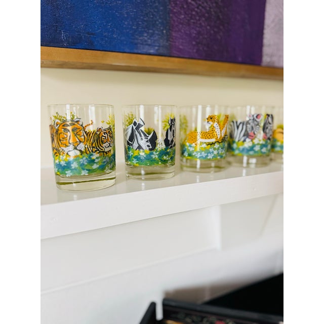 Safari Mid Century Handpainted Dorothy Thorpe Safari or Jungle Rocks Glasses- Set of Six For Sale - Image 3 of 10