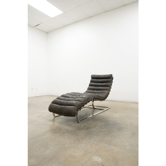 Modern Restoration Hardware Modern Channel Tufted Leather Chaise Lounge For Sale - Image 3 of 11