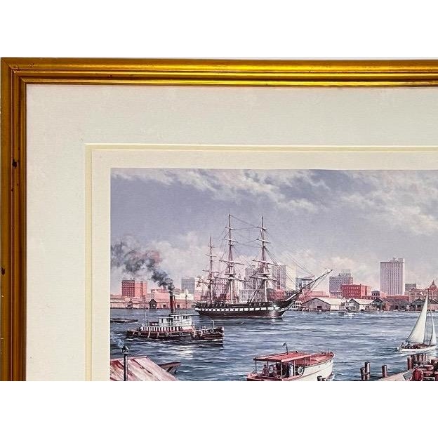 Wood Paul McGehee Signed Limited Edition Jacksonville Maritime Art Print Framed 1985 For Sale - Image 7 of 14