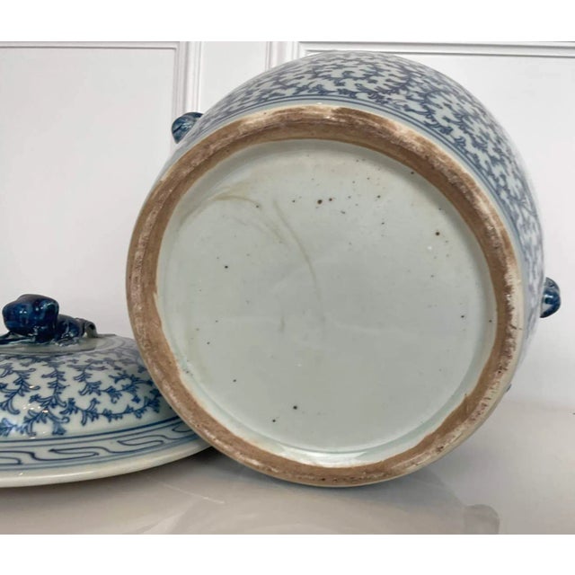 Blue Pair of Mid 20th Century Blue & White Porcelain Chinese Rice Pots For Sale - Image 8 of 8
