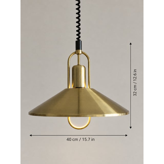 Danish Brass Rise and Fall Pendant Lamp, 1970s For Sale - Image 9 of 11