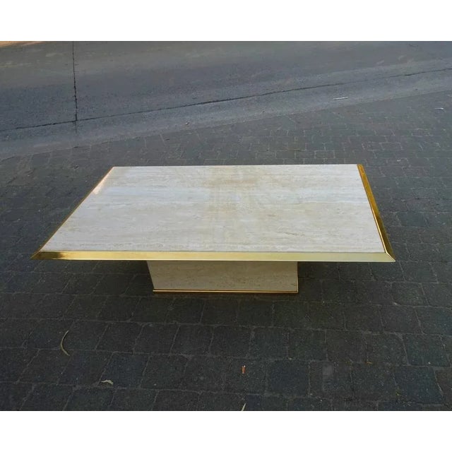 Rectangular 23K Gilded Brass and Travertine Coffee Table, Belgium For Sale - Image 6 of 6