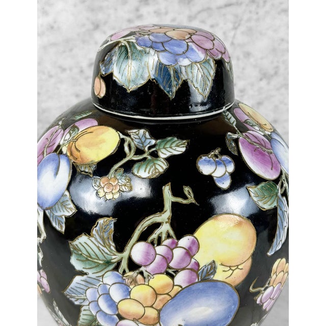 Late 20th Century Vintage Chinese Noire Black Porcelain Ginger Jar Urn With Lid For Sale - Image 5 of 10