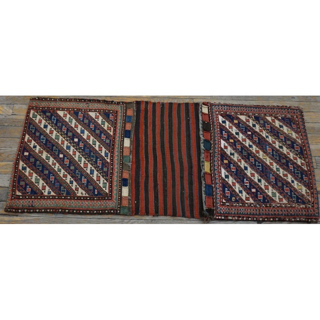 Tribal 1900s Red Tribal Geometric Flat Weave Antique Caucasian Soumak Saddle Rug For Sale - Image 3 of 10