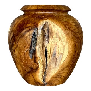 Vintage Boho Teak Turned Wood Vase For Sale
