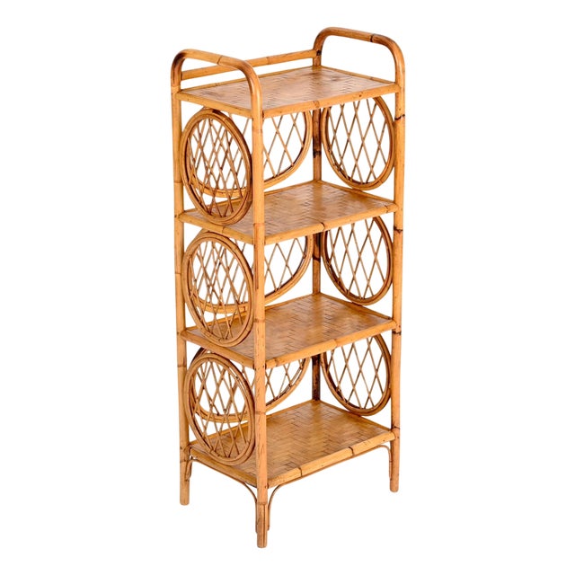 Italian 4-Shelf Bookcase in Bamboo and Rattan by Vivai del Sud, 1970s For Sale