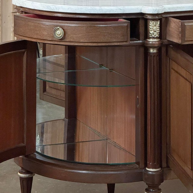 Mid 20th Century Grand French Louis XVI Mahogany Round-Sided Buffet With Carrara Marble For Sale - Image 12 of 18