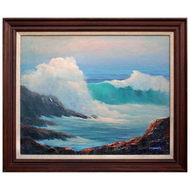 1960s "Rocky Shore" Seascape Oil Painting, Framed For Sale - Image 4 of 4