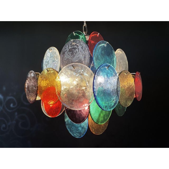 Vintage Italian Murano Chandelier with 36 Multicolored Disks, 1990 For Sale - Image 18 of 18