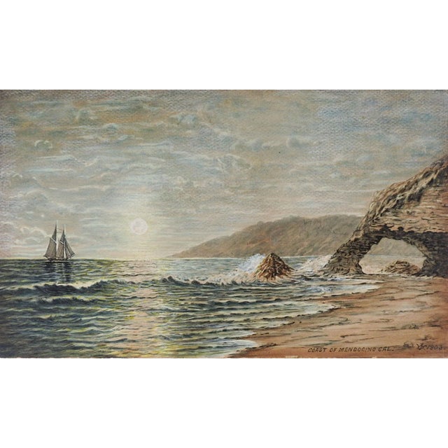 1900 - 1909 Antique 1903 California Coast Watercolor Painting For Sale - Image 5 of 5