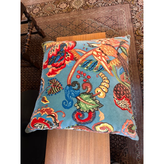 Hollywood Regency Ian Sanderson Popinjay Printed Velvet Pillows, Set of Three For Sale - Image 3 of 12