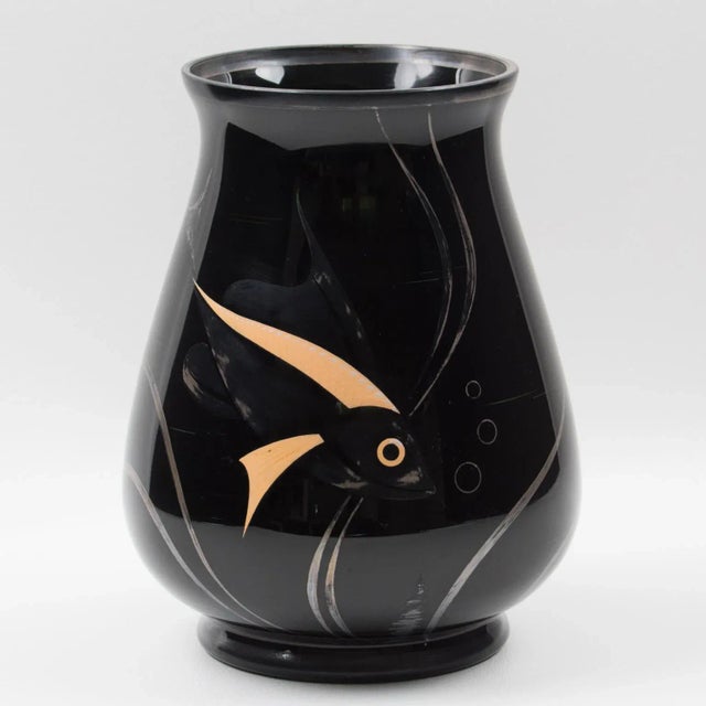 Black Michel Herman Hem Art Deco Silver Overlay Black Glass Vase, France 1930s For Sale - Image 8 of 9