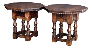 Pair Rustic Continental Baroque Style Octagonal Single-Drawer Side Tables